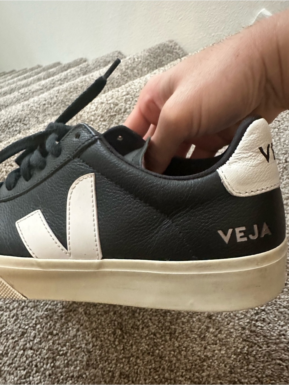 Veja Campo Black Leather Sneakers with White Veja Logo. Women size 8 US/39 EUR. - Picture 7 of 7